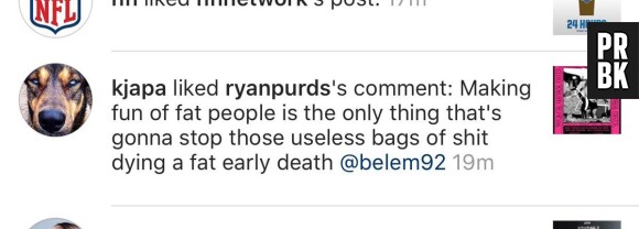 K.J. Apa (Riverdale) a liké ce commentaire sur Instagram