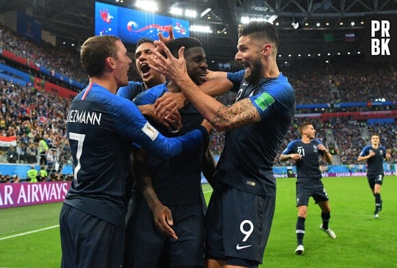 Les Bleus laissent éclater leur joie lors de la demi-finale France/Belgique le 10 juillet 2018