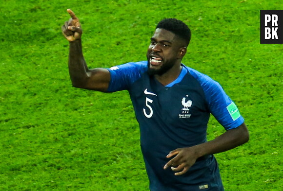 Samuel Umtiti ouvre le score lors de la demi-finale France/Belgique le 10 juillet 2018