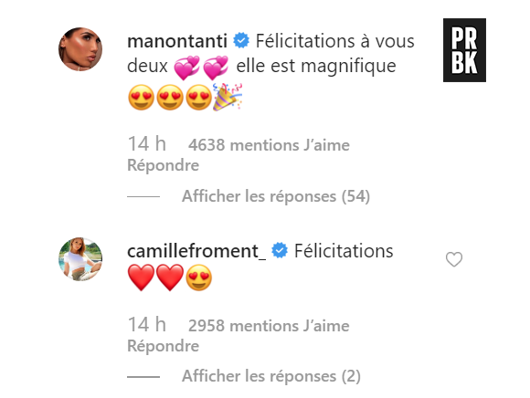 Carla Moreau et Kevin Guedj parents : les messages de félicitations de Manon Marsault et Camile Froment