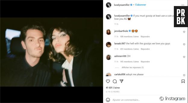 Alyssa Miller dément les rumeurs de rupture avec Andrew Garfield sur une photo postée sur Instagram