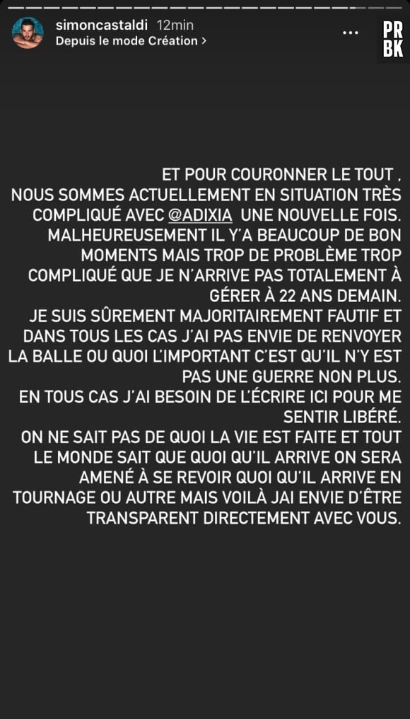 Simon Castaldi explique que son couple avec Adixia va mal.