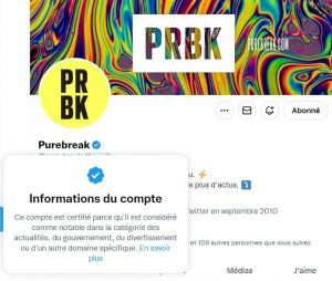 Twitter : le texte qui apparait pour un vrai compte certifié
