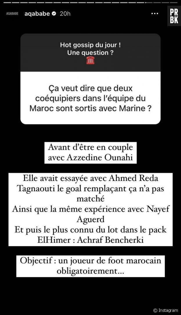 D'après Aqababe, Marine El Himer aurait également eu des aventures avec d'autres joueurs de l'équipe.