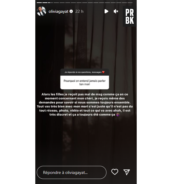 La story Instagram d'Olivia Gayat dans laquelle elle confirme que tout va bien dans son couple.