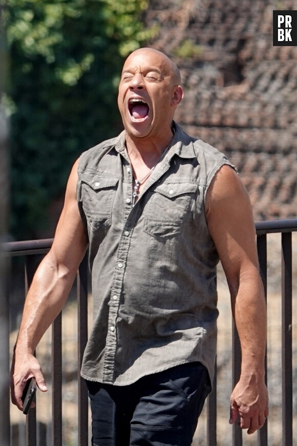 Vin Diesel sur le tournage de "Fast & Furious 10" à Rome, le 18 juillet 2022.  Vin Diesel was seen on Fast&Furios 10 set in front of the Colosseum in Rome 