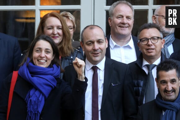 Le secrétaire général de la Confédération française démocratique du travail (CFDT), Laurent Berger , la secrétaire générale de la CGT, Sophie Binet quittent l'hôtel de Matignon, à Paris, le 5 avril 2023 © Stéphane Lemouton / Bestimage