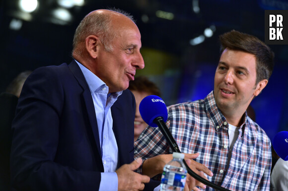 Exclusif - Jean-Michel Aphatie et Maxime Switek - Conférence de presse de rentrée d'Europe 1 enregistrée dans le cadre de l'émission "Sortez du cadre" de Nikos Aliagas, le 3 septembre 2015. 