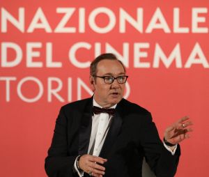 Kevin Spacey participe à une masterclasse organisée par le musée national du cinéma à Turin, le 16 janvier 2023.. C'est sa première apparition publique depuis 5 ans. 