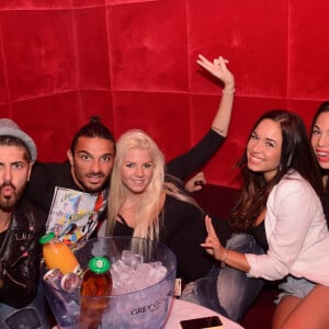 EXCLUSIF. Les Marseillais (W9), Antonin, Julien, Jessica, Stephanie et Kim, fetent le succes de l'emission 'Les Marseillais en Thailande' au restaurant La Cantine du Faubourg et a la discotheque Chez Papillon a Paris, France le 5 Mai 2015. Photo by Nicolas Briquet/ABACAPRESS.COM