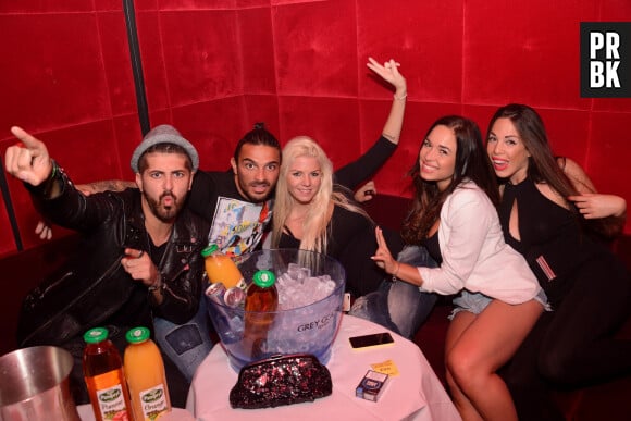 EXCLUSIF. Les Marseillais (W9), Antonin, Julien, Jessica, Stephanie et Kim, fetent le succes de l'emission 'Les Marseillais en Thailande' au restaurant La Cantine du Faubourg et a la discotheque Chez Papillon a Paris, France le 5 Mai 2015. Photo by Nicolas Briquet/ABACAPRESS.COM