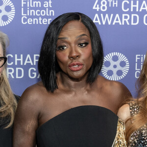 Meryl Streep, Viola Davis et Jessica Chastain au photocall de la soirée des "48ème Chaplin Awards" à New York, le 24 avril 2023. 