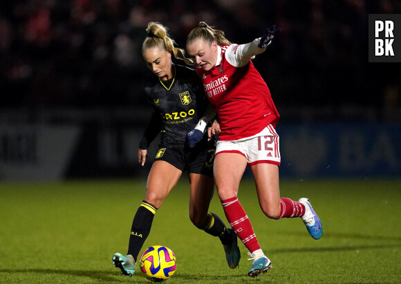 Aston Villa's Alisha Lehmann (left) and Arsenal's Frida Maanum battle for the ball during the FA Women's Continental League Cup Quarter-Final match at Meadow Park, London. Picture date: Thursday January 26, 2023. ... Arsenal v Aston Villa - FA Women's Continental League Cup - Quarter-Final - Meadow Park ... 26-01-2023 ... London ... UK ... Photo credit should read: John Walton/PA Wire. Unique Reference No. 70739895 ... See PA story SOCCER Arsenal Women. Photo credit should read: John Walton/PA Wire. RESTRICTIONS: Use subject to restrictions. Editorial use only, no commercial use without prior consent from rights holder. 