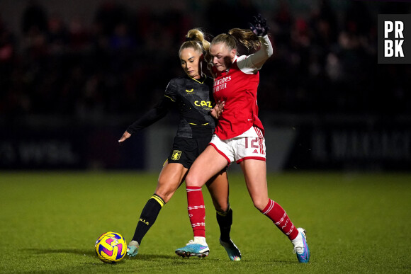 Aston Villa's Alisha Lehmann (left) and Arsenal's Frida Maanum battle for the ball during the FA Women's Continental League Cup Quarter-Final match at Meadow Park, London. Picture date: Thursday January 26, 2023. ... Arsenal v Aston Villa - FA Women's Continental League Cup - Quarter-Final - Meadow Park ... 26-01-2023 ... London ... UK ... Photo credit should read: John Walton/PA Wire. Unique Reference No. 70739901 ... See PA story SOCCER Arsenal Women. Photo credit should read: John Walton/PA Wire. RESTRICTIONS: Use subject to restrictions. Editorial use only, no commercial use without prior consent from rights holder. 