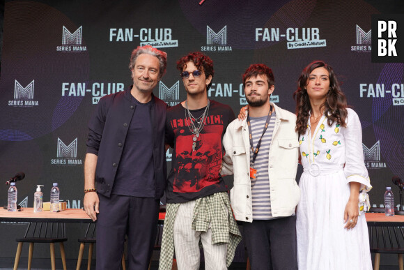 Mikaël Mittelstadt, Benjamin Baroche, Rebecca Benhamour, Clément Rémiens attend "Ici tout commence" fan-club session during the Series Mania Festival - Day Three on August 28, 2021 in Lille, France. Photo by ABACAPRESS.COM
