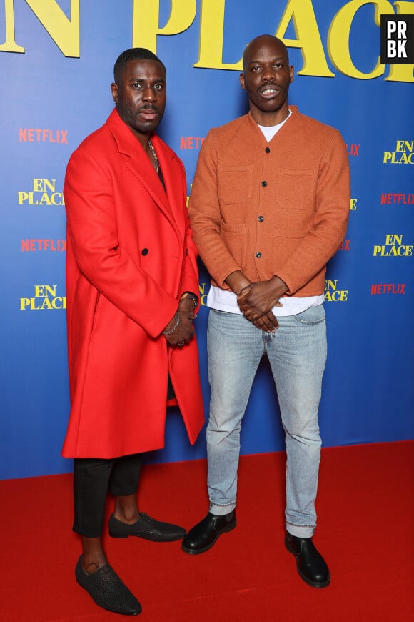 Jean-Claude Muaka and Jean-Pascal Zadi attend the 'En Place' Netflix series premiere at Cinema Max Linder Panorama on January 09, 2023 in Paris, France. Photo by Nasser Berzane/ABACAPRESS.COM 
