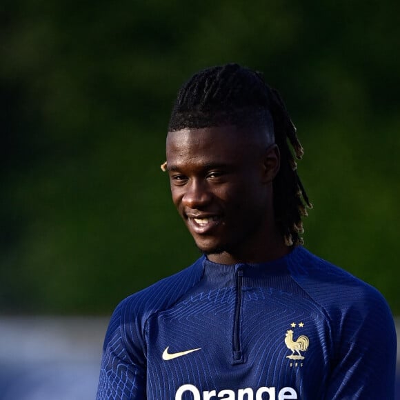 Eduardo Camavinga - L'équipe de France en entrainement au Centre National du Football (CNF) de Clairefontaine-en-Yvelines, France, le 9 octobre 2023. © Federico Pestellini/Panoramic/Bestimage  French team during a training session at the National Football Center (CNF) in Clairefontaine-en-Yvelines, France, on October 9, 2023.