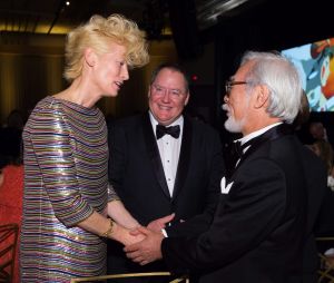 Tilda Swinton (left), John Lasseter (center) and Honorary Award recipient Hayao Miyazaki attend the 6th Annual Governors Awards in The Ray Dolby Ballroom at Hollywood &amp; Highland Cente in Hollywood, Los Angeles, CA, USA on Saturday, November 8, 2014. Photo by LFI/Photoshot/ABACAPRESS.COM 