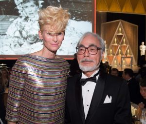 Tilda Switon (left) and Honorary Award recipient Hayao Miyazaki attend the 6th Annual Governors Awards in The Ray Dolby Ballroom at Hollywood &amp; Highland Cente in Hollywood, Los Angeles, CA, USA on Saturday, November 8, 2014. Photo by LFI/Photoshot/ABACAPRESS.COM 