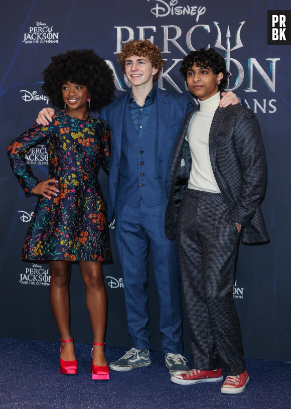 BGUK_2799966 - London, UNITED KINGDOM - Celebrities seen attending the UK Premiere of "Percy Jackson and the Olympians" at Odeon Luxe Leicester Square in London Pictured: Leah Sava Jeffries, Walker Scobell, Aryan Simhadri 