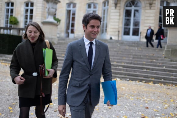 French Minister of education Gabriel Attal arrives for the Interministerial Committee for Children (CIE) at the Hotel Matignon in Paris on November 20, 2023, to present the government new plan to fight violence against children for the period 2023-2027, as part of International Children's Rights Day. The third Interministerial Committee for Children is an authority launched in November 2022 to develop a "transversal vision of childhood policy", which met again in June 2023. © Raphael Lafargue/Pool/Bestimage 