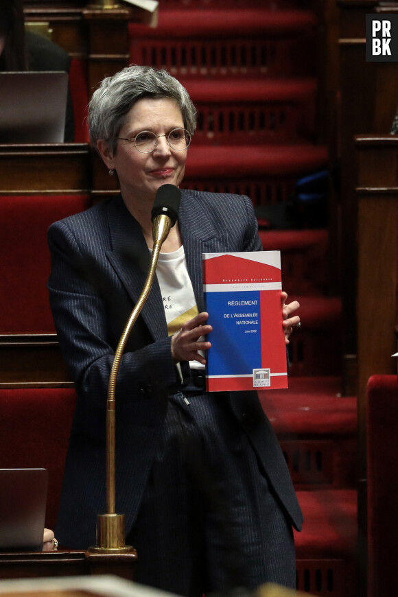 Sandrine Rousseau, députée EELV lors de la dernière journée de débat du projet de loi sur les retraites à l'Assemblée nationale, Paris, le 17 février 2023 © Stéphane Lemouton / Bestimage