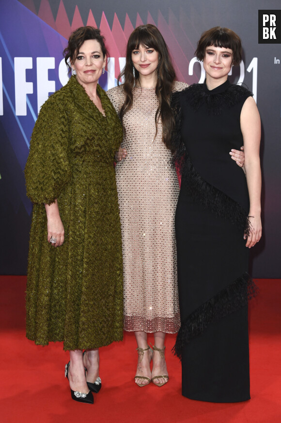 Olivia Colman, Dakota Johnson et Jessie Buckley à la première du film "The Lost daughter" lors du 65ème festival du film de Londres au Royal Festival Hall le 13 octobre 2021. © Future-Image via ZUMA Press / Bestimage