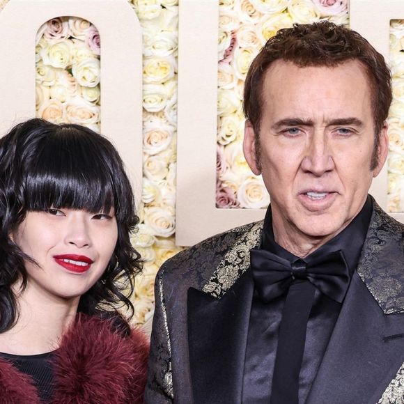 Nicolas Cage à la cérémonie des Golden Globe Awards 2024 avec Riko Shibata