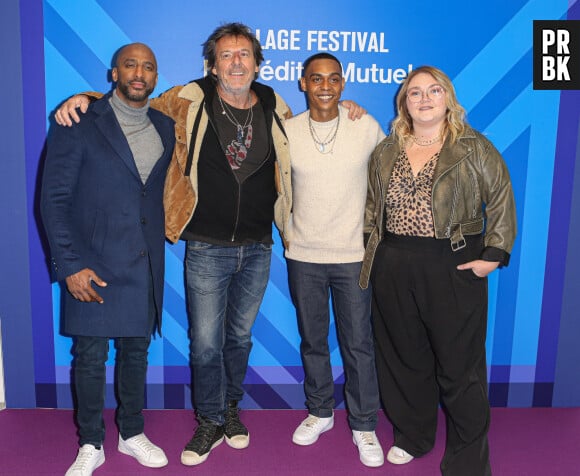 Stomy Bugsy, Jean-Luc Reichmann, Alexandre Achdjian et Lola Dubini - Rencontre avec l'équipe de la série "Léo Matteï" lors du Festival Séries Mania à Lille le 19 mars 2023. © Stéphan Vansteenkiste/Bestimage