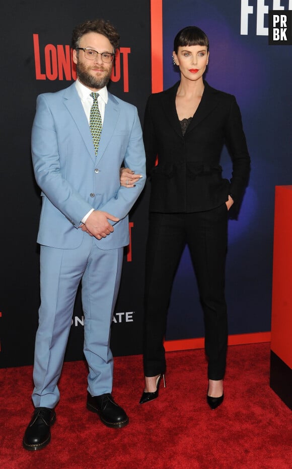 Seth Rogen, Charlize Theron à la première de "Long Shot" au cinéma AMC Lincoln à New York, le 23 avril 2019.