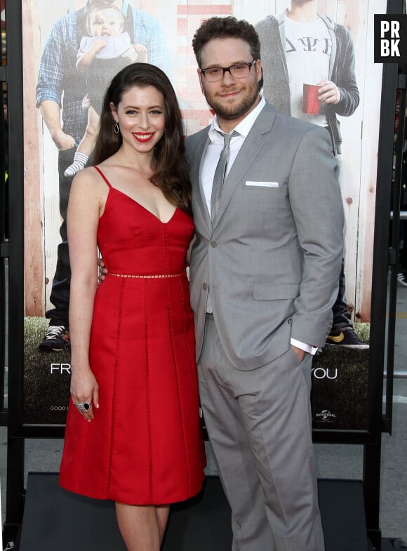 Seth Rogen et sa femme Lauren Miller - Avant-première du film "Neighbors" à Westwood, le 28 avril 2014.