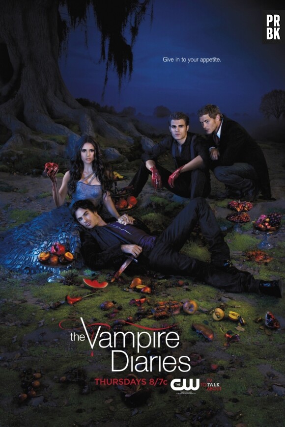Damon, Elena, Stefan et Klaus sur un poster de Vampire Diaries