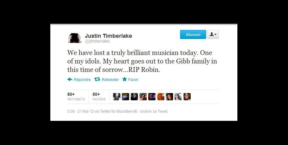 Justin Timberlake est très ému par la mort de Robin Gibb