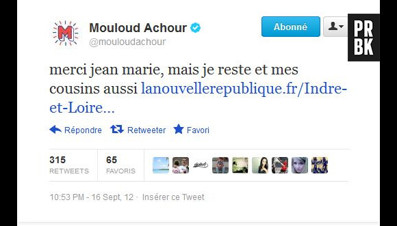 Mouloud a répondu à Jean-Marie Le Pen sur Twitter