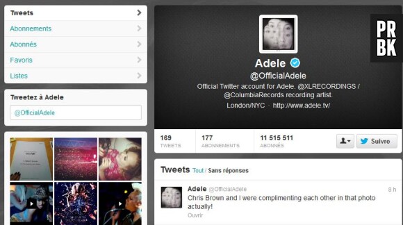 Adele a révélé sur Twitter : "En réalité, sur cette photo, Chris et Brown et moi sommes en train de nous complimenter".