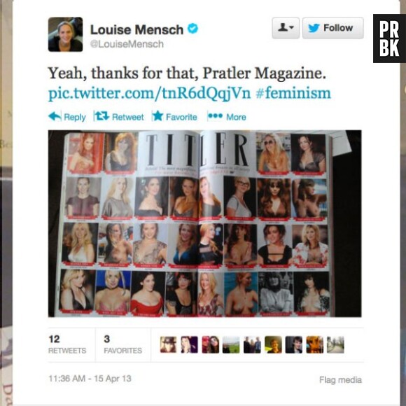 Louise Mensch, "poitrine de tweetos" au palmarès des plus belles poitrines dans le numéro de mai 2013 de Tatler
