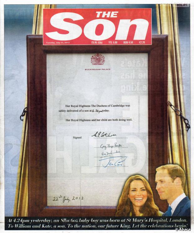 The Sun devient The Son au lendemain de l'accouchement de Kate Middleton