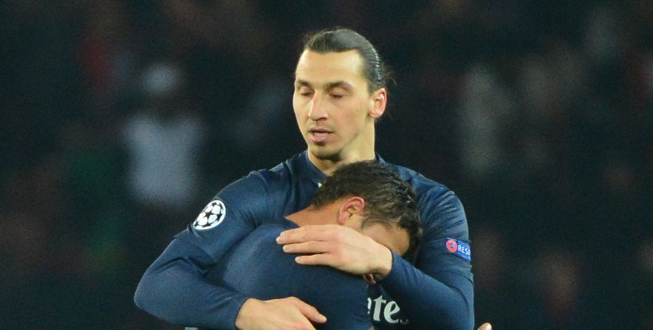 Thiago Silva et Zlatan Ibrahimovic, le 2 avril 2013 au Parc des Princes