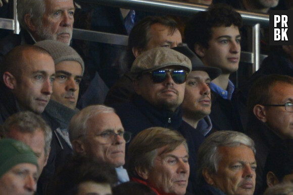 Leonardo DiCaprio pendant PSG VS Anderlecht, le 5 novembre 2013 au Parc des Princes