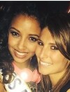 Flora Coquerel et Laury Thilleman complices aux 20 ans de Miss France 2014, le 16 avril 2014 à Paris
