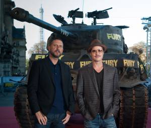 Brad Pitt et le réalisateur David Ayer à Paris pour l'avant-première du film Fury, le 18 octobre 2014