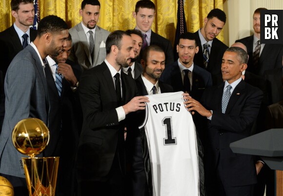 Tony Parker et les San Antonio Spurs honorés par Barack Obama, le 12 janvier 2015 à la Maison Blanche (Etats-Unis)
