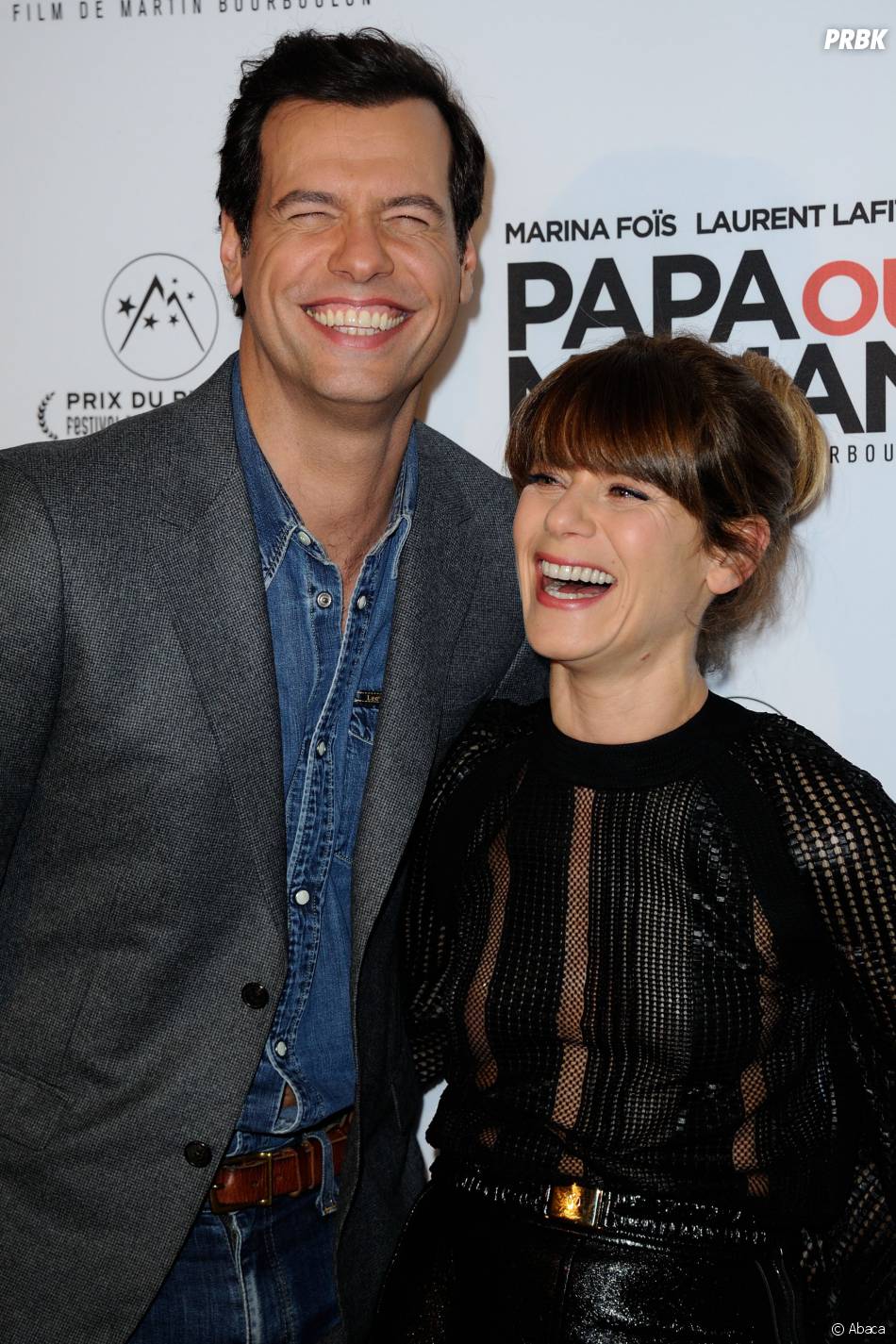 marina fois et laurent lafitte s amusent a l avant premiere de papa ou maman le 26 janvier 2015 a paris purebreak