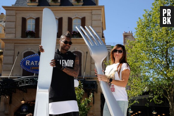 Djibril Cissé et Marie-Cécile inaugurent l'attraction Ratatouille, en juin 2014