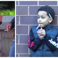 Un garçon de 10 ans fumeur demande du feu à des passants, l&#039;expérience sociale choquante