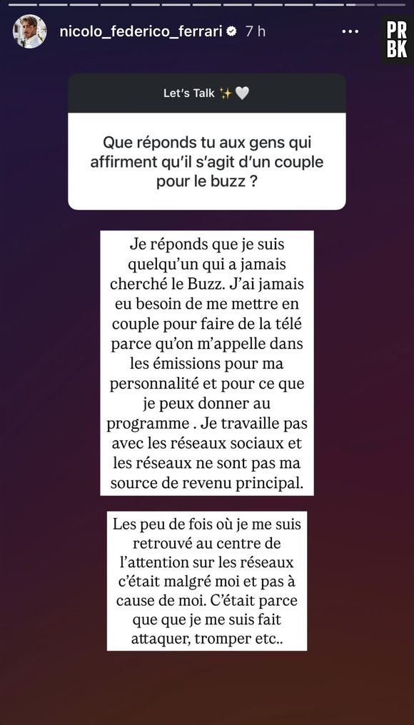 Nicolo assure qu'il n'est pas avec Adixia pour le buzz.