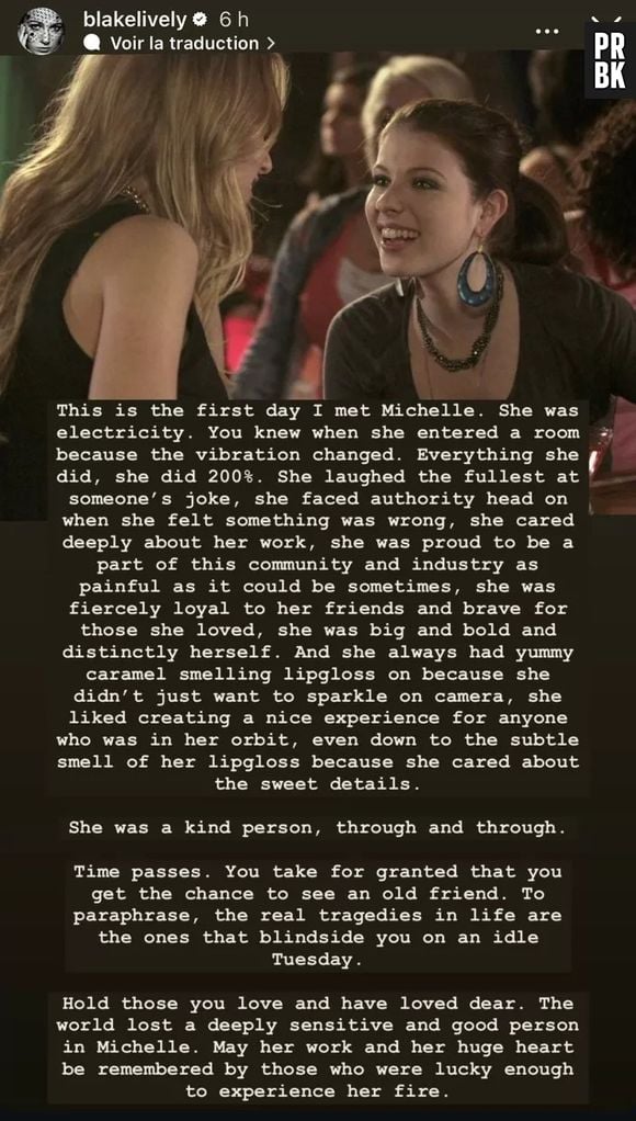 Blake Lively rend hommage à Michelle Trachtenberg
