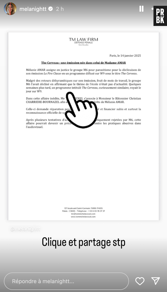 Capture d'écran de la story Instagram de Melanight.