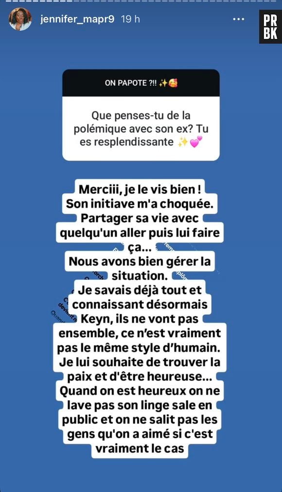Jennifer répond à l'ex de Keyn.