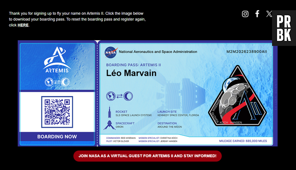 Vers l'infini et au-delà ! Voici mon laissez-passer numérique personnalisé associé à Artemis II de la NASA.